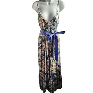 Badgley Mischka Blue Pink Butterfly Floral Belted Gown Cocktail Party Size 2